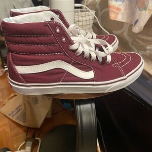 Vans Sk8-Hi High Top Sneakers in Maroon and White